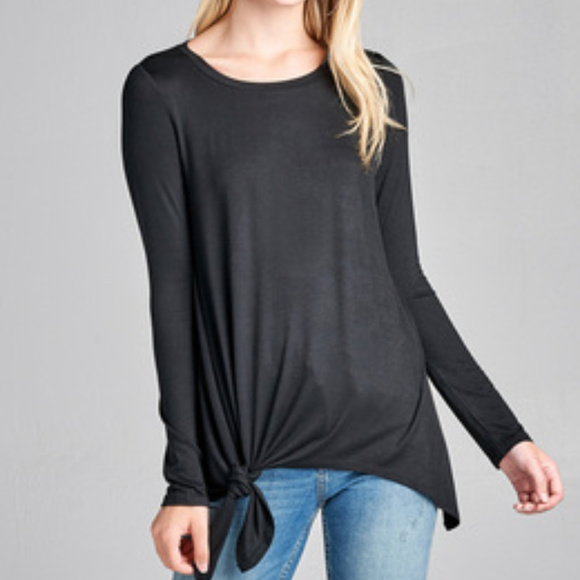 NWT-Women's Side Knot LS Rayon/Spandex Top, Black - Picture 1 of 3